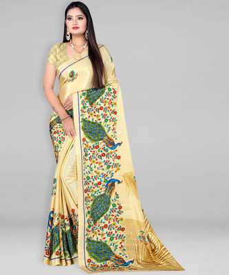 Leelavati Printed Daily Wear Crepe Saree(Gold)