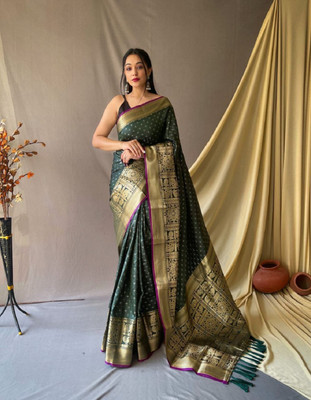 GajGajra Printed Kanjivaram Pure Silk Saree(Green)