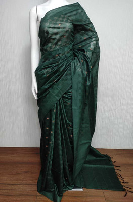 Zafreen Handloom Woven Bhagalpuri Cotton Silk Saree(Dark Green)