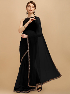 JSItaliya Solid/Plain Bollywood Net Saree(Black)