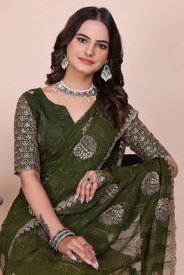 K 5 FASHION Embellished, Embroidered Bollywood Georgette Saree(Light Green)