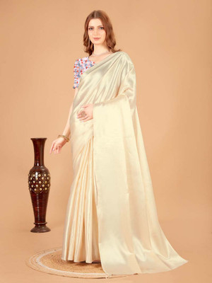 Shrilaxmisari Solid/Plain Bollywood Satin Saree(Beige)