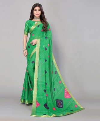 ANIRAV Printed Bollywood Georgette, Lace Saree(Green)