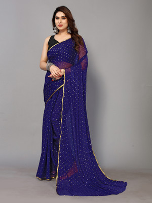 Laddu creation Embellished Bollywood Chiffon, Chanderi Saree(Dark Blue)