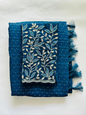 ABSilk Tie-Dye Assam Silk Georgette Saree(Blue)