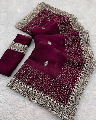 LAJEELEE Embroidered Bollywood Jimmy choo Saree(Maroon)