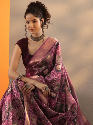 LIBAS Printed Daily Wear Silk Blend Saree(Purple)