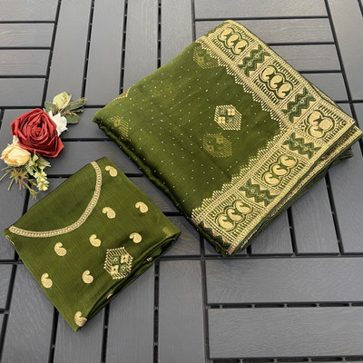 EthnicAura Embroidered Bollywood Jimmy choo Saree(Light Green)