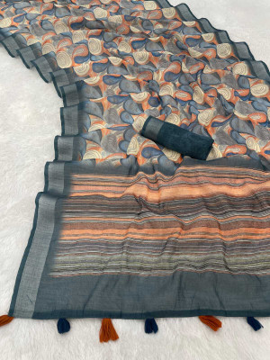 Divastri Printed Bollywood Cotton Linen Saree(Multicolor)