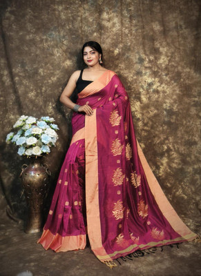 Pushpa Fashion Self Design Handloom Cotton Blend Saree(Maroon)