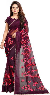 RADHE ENTERPRISE Embroidered Bollywood Net Saree(Maroon)