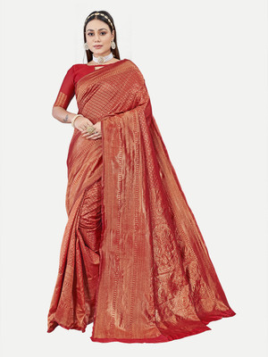 Tavas Woven Banarasi Georgette Saree(Red)
