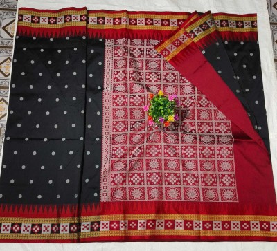 LYANNA Temple Border Sambalpuri Handloom Art Silk Saree(Black)