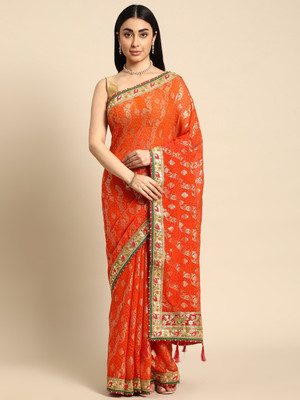 Divastri Printed Bollywood Georgette Saree(Orange)