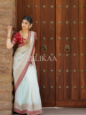KRIYANSH Woven, Printed, Self Design, Temple Border, Applique, Striped Banarasi Jacquard, Cotton Silk Saree(Pink)