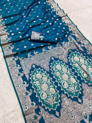 KRIYANSH Printed Banarasi Cotton Blend Saree(Light Blue)