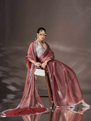 Tikhi Imli Solid/Plain Bollywood Chiffon Saree(Pink)