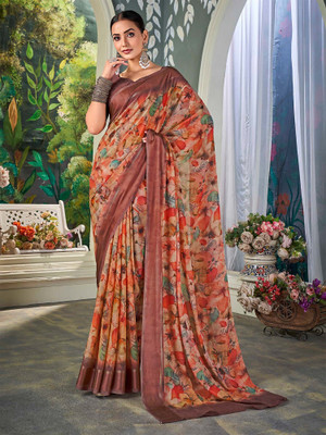 Sareemall Printed Daily Wear Chiffon Saree(Orange)