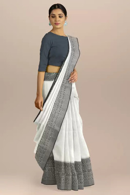 DipDiya Self Design Handloom Cotton Blend Saree(White)