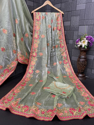 KHRITI FAB Embroidered Bollywood Jimmy choo Saree(Light Green)