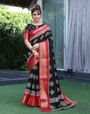 YASHIKA Self Design, Printed Bollywood Jacquard, Art Silk Saree(Black, Red)