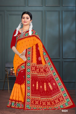 Kalyani Sarees Printed Sambalpuri Pure Cotton Saree(Yellow)