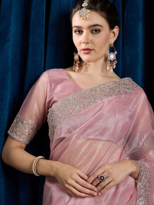 Sareemall Embroidered Bollywood Net Saree(Pink)