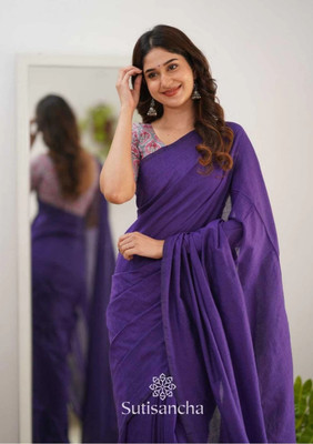 Sandhyatara Solid/Plain Handloom Pure Cotton Saree(Purple)