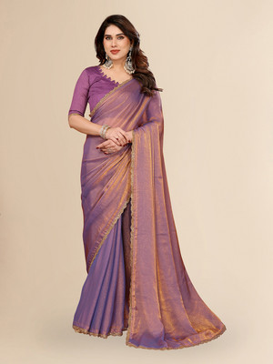 Moda Rapido Embellished, Self Design, Solid/Plain Bollywood Tissue Saree(Purple)