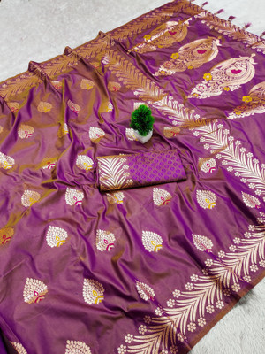 Divastri Woven Banarasi Cotton Silk Saree(Purple)