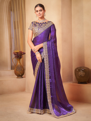 Sariya Embroidered Bollywood Jimmy choo Saree(Purple)