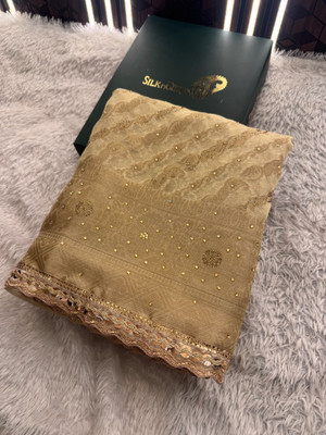 Banaras silk palace Woven, Embellished Banarasi Organza Saree(Cream)