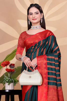 Octa Apparel Printed Banarasi Cotton Silk Saree(Multicolor)