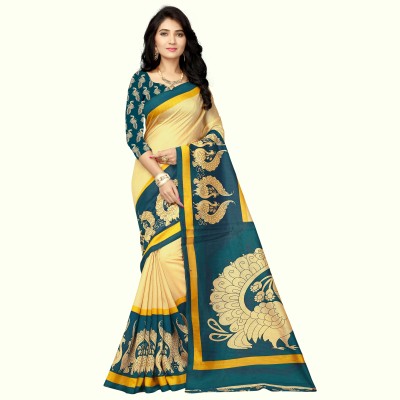 RUNAYA NX Digital Print Bandhani Cotton Blend Saree(Blue)