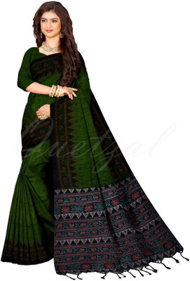 Quetzal Printed, Self Design Sambalpuri Pure Cotton Saree(Green)