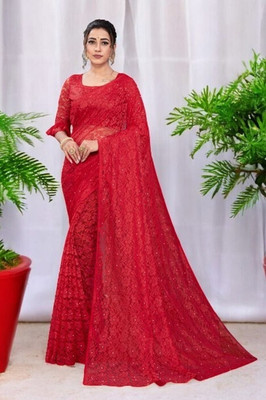 NORAFLEXx Self Design Bollywood Net Saree(Red)