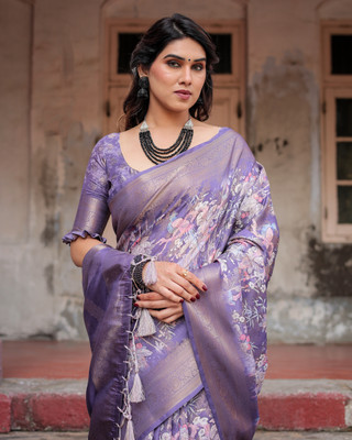 ALMAARI FASHION Digital Print Banarasi Pure Silk Saree(Purple)