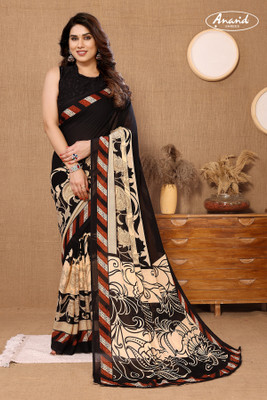 Anand Sarees Paisley, Floral Print Daily Wear Georgette Saree(Black, Beige)
