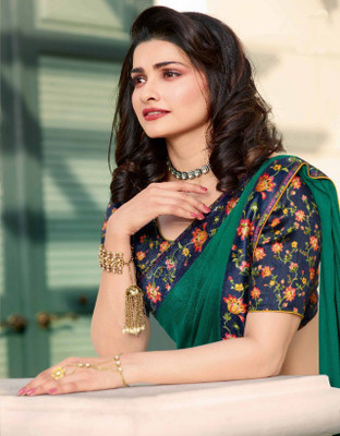 Dhandai Fashion Printed Daily Wear Georgette Saree(Dark Green)