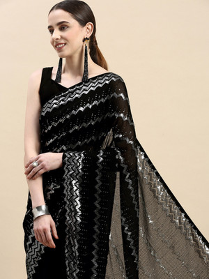 Clemira Embroidered Bollywood Georgette Saree(Black)