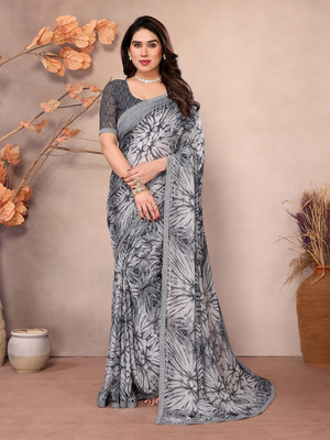 Moda Rapido Embellished, Floral Print Bollywood Georgette Saree(Grey)