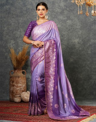 SIRIL Dyed, Self Design, Woven Banarasi Cotton Silk Saree(Purple, Gold)