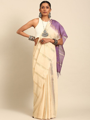 Taavi Self Design Handloom Silk Blend Saree(Beige)