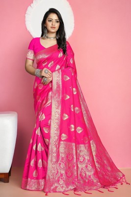 ALMEDA Woven Banarasi Jacquard Saree(Pink)