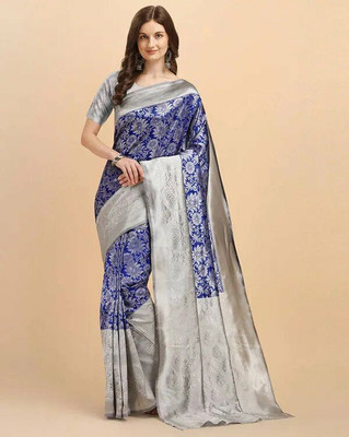 KP CREATION Self Design Bollywood Jacquard Saree(Silver)