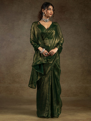 Divastri Embellished Bollywood Chiffon Saree(Dark Green)