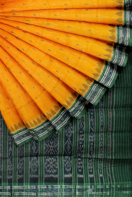 handloom paridhaan Self Design Ikkat Pure Cotton Saree(Yellow)