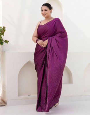 all about you Solid/Plain, Embellished Bollywood Satin Saree(Purple)