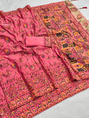 PALLUPOCKET Woven Kanjivaram Jacquard Saree(Pink)