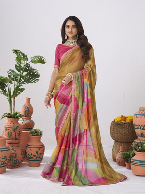 Laxmipati sarees Printed Saree with Attached Blouse Chiffon Saree(Multicolor)